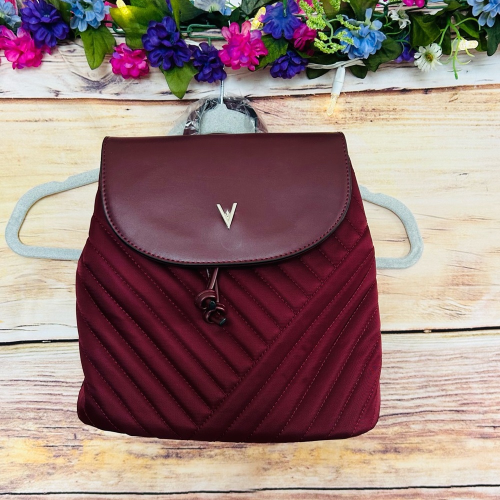 Vanessa Williams Women’s Maroon Quilted Logo Drawstring Backpack NWT